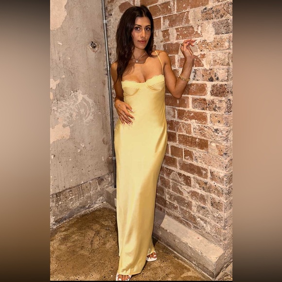 Beginning Boutique Yellow Satin Midi Dress - Picture 8 of 16